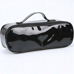 black long Enamel PU cosmetic bag														