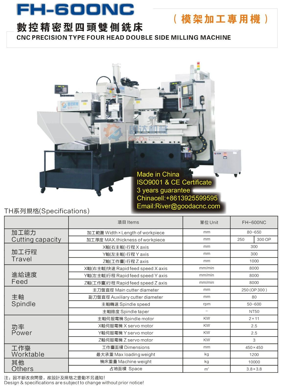 CNC precision type fourhead double side milling machine CNC duplex milling FH600NC Gooda