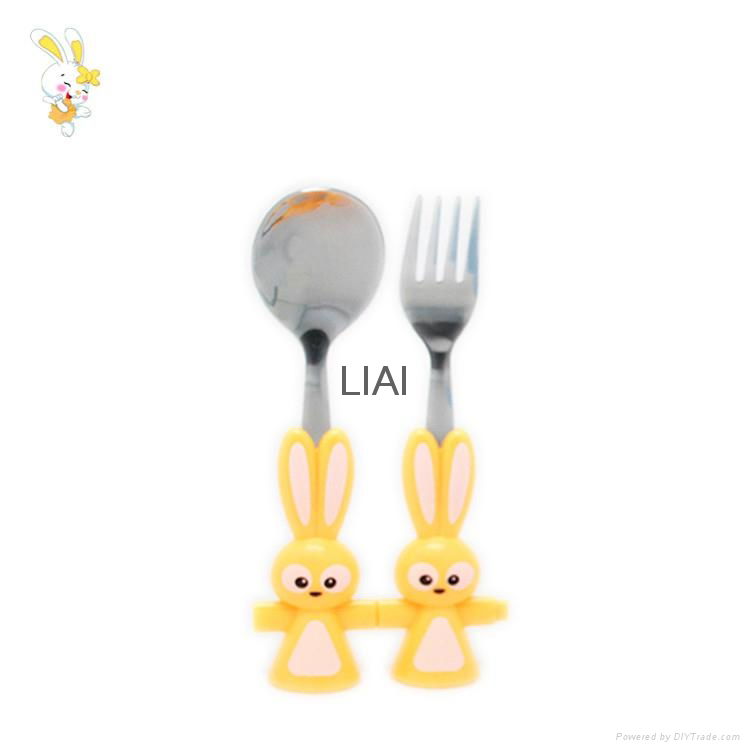 cartoon 2 Pieces Stainless Steel Coffee Spoon Fork Dinnerware Set Children Table 4