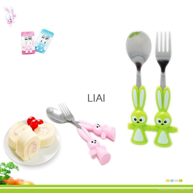 cartoon 2 Pieces Stainless Steel Coffee Spoon Fork Dinnerware Set Children Table