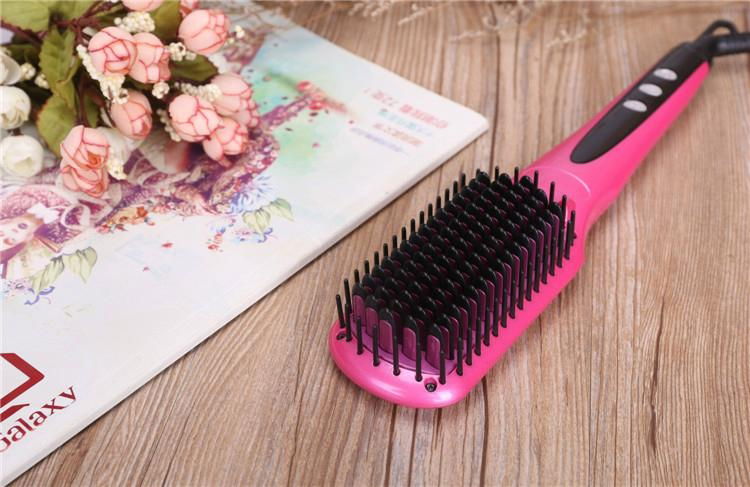 2016  Pink Electric Hair Straightening Brush with Coating