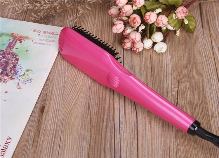 2016  Pink Electric Hair Straightening Brush with Coating 2