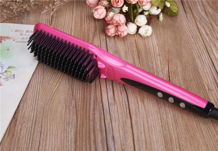 2016  Pink Electric Hair Straightening Brush with Coating 4