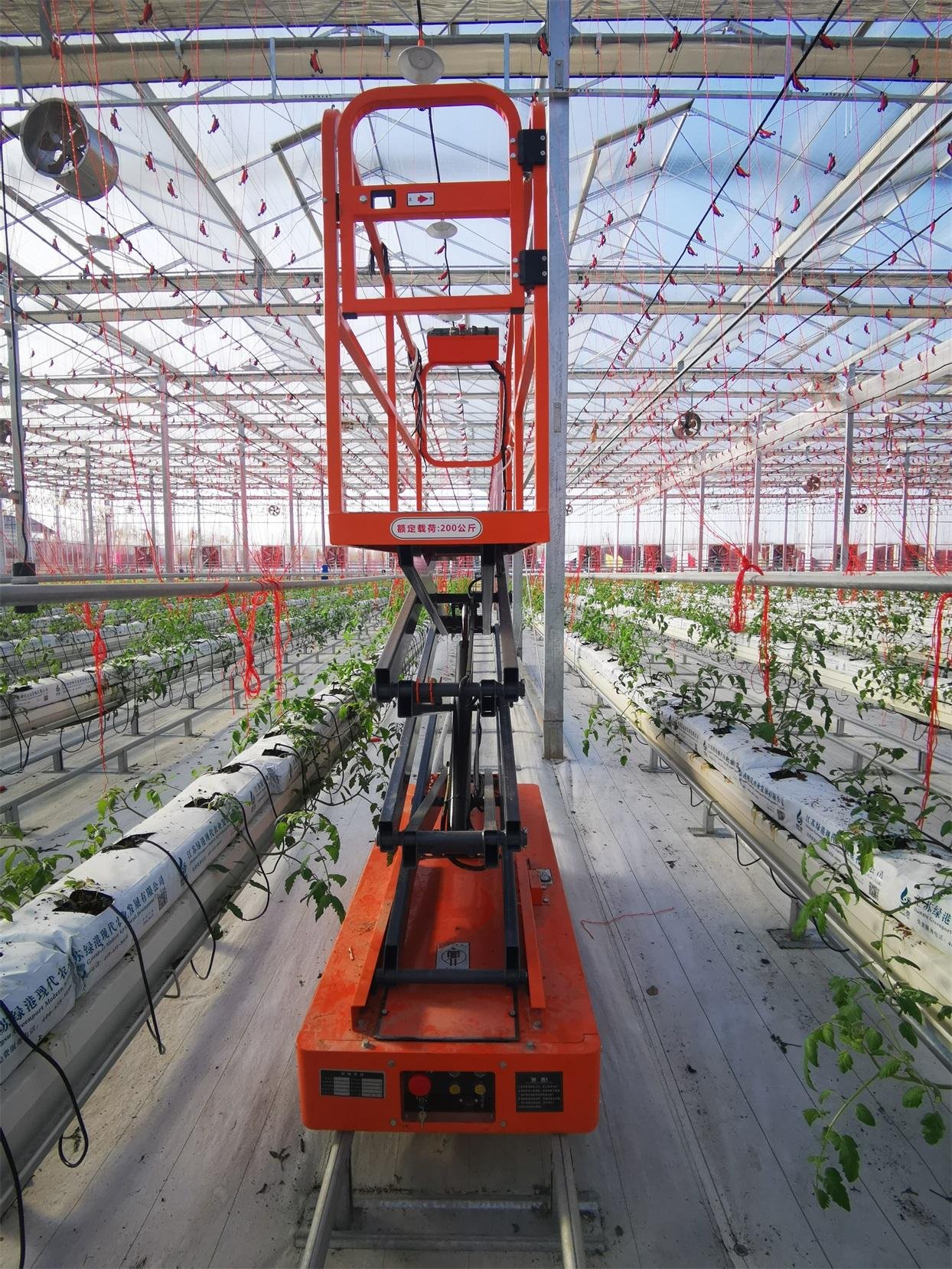 greenhouse pipe rail hydraulic scissor lift trolley