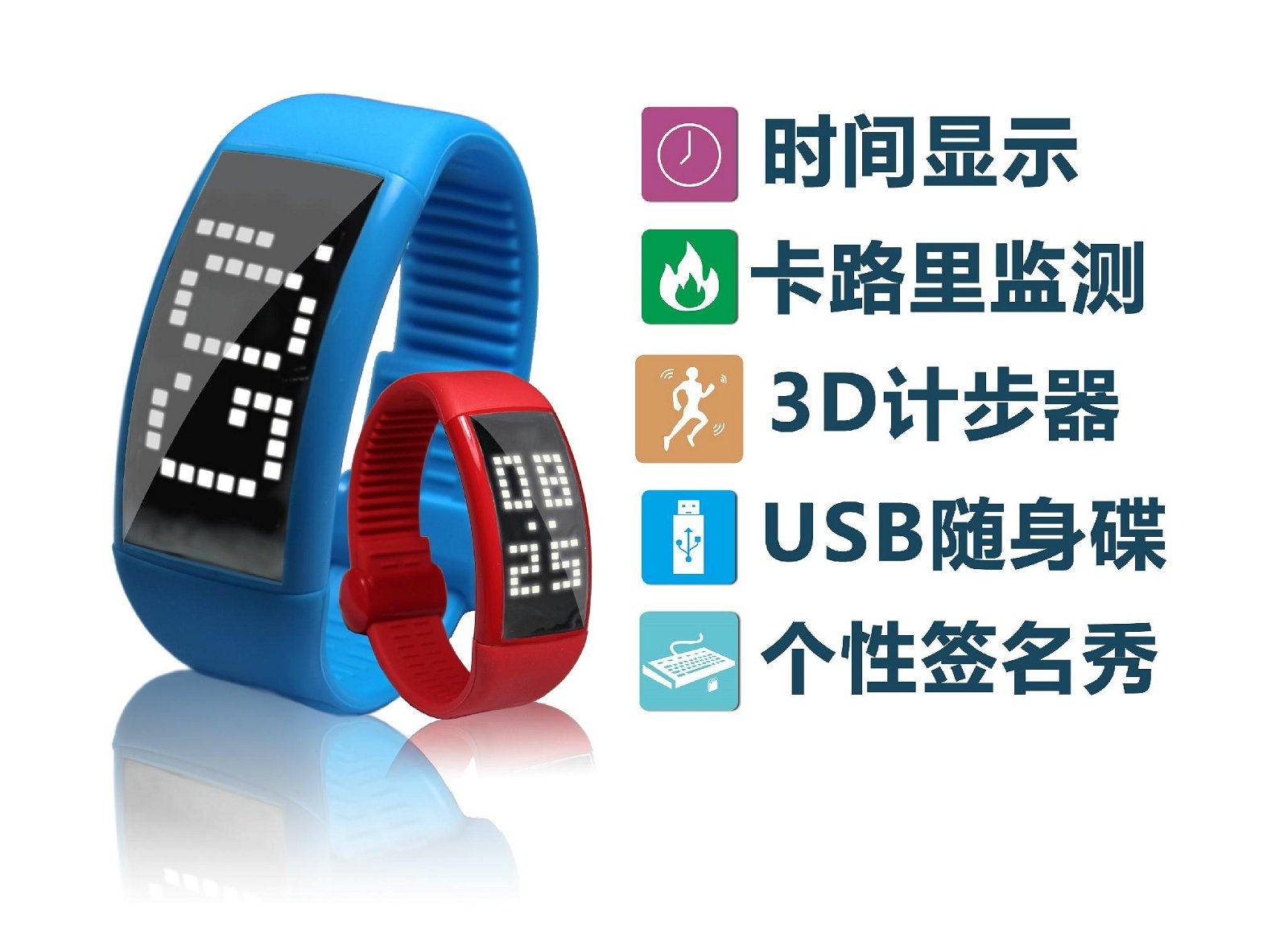 批發新款LED智能手錶U盤時尚創意3D手環計步器多功能USB優盤W4 2