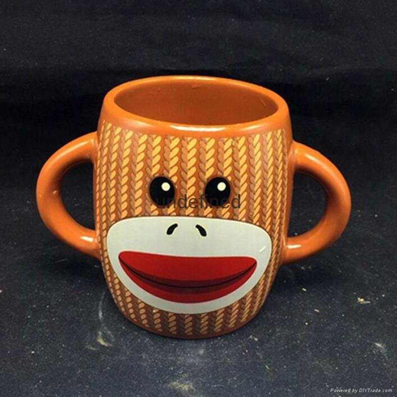 Double handles Childern Ceramics Mugs with Glazed Color for Promotional or Gift 
