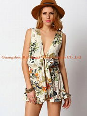 Wholesale romper womens playsuit self-tie playsuit