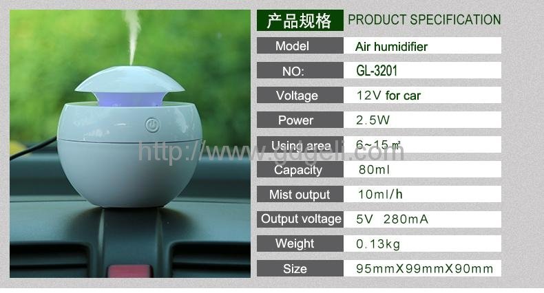 2016 new Mini Car Ultrasonic Air Humidifier GL-3201 3