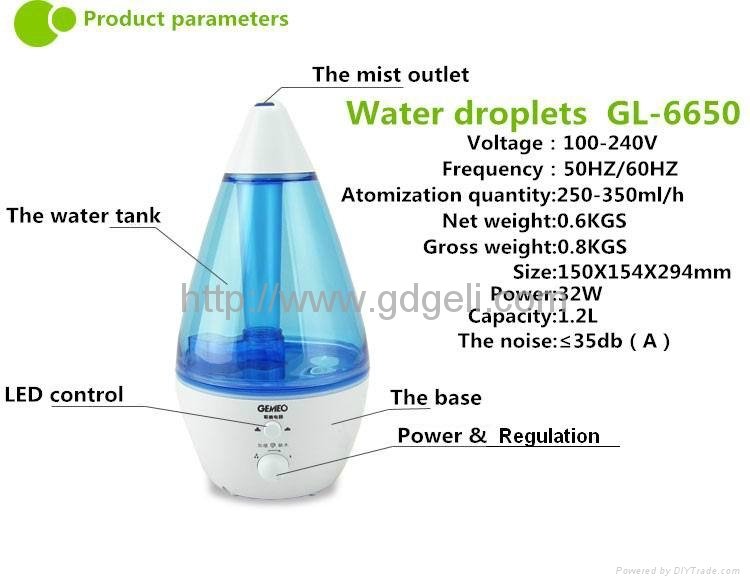 2016 new Drop shape LED Lamp Aroma Oil Humidifier Ultrasonic GL-6650