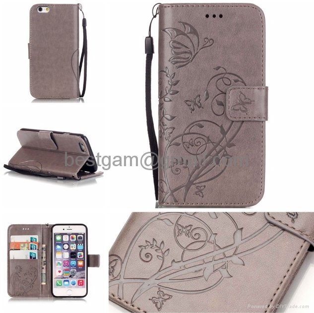 Embossed Butterfly Magnetic Flip PU Leather Wallet Stand Case Cover for Apple & 