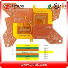Rigid-flex 4Layer PCB with green and yellow coverlayer