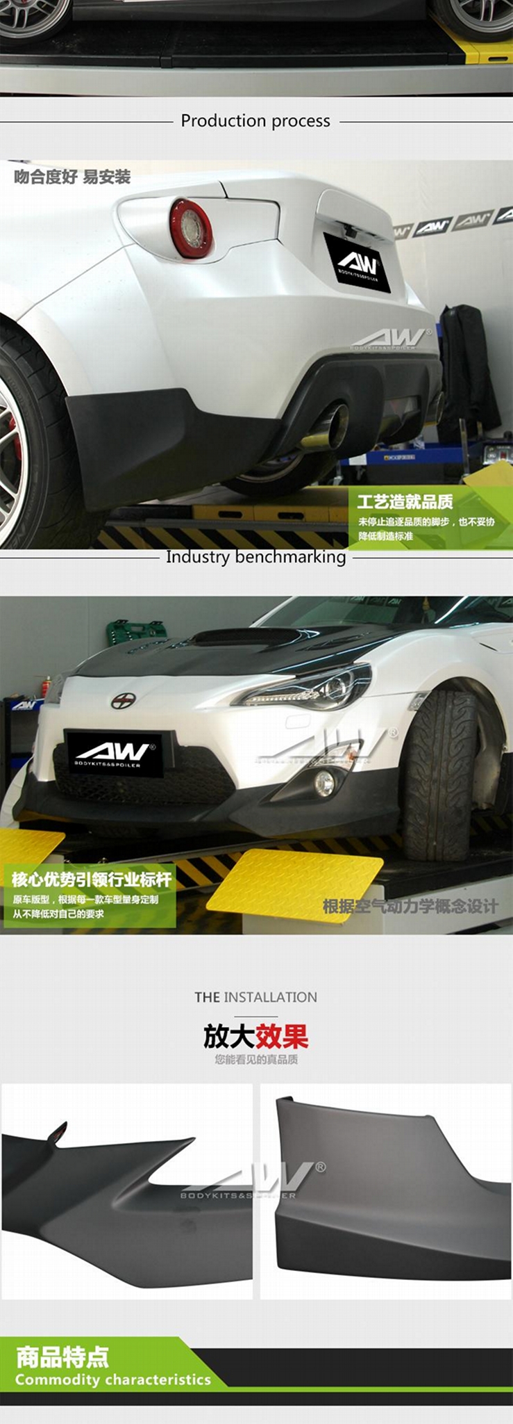 豐田86 14 16 改裝包圍前唇側裙后包角 Aw傲威空力套件 中國生產商 汽車裝潢外飾用品 汽車用品產品 自助貿易