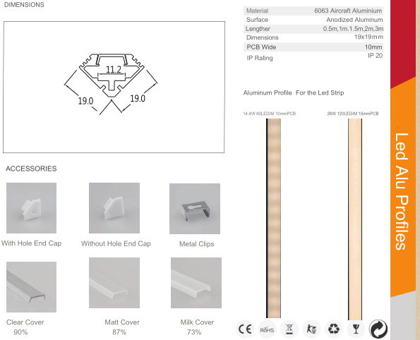 corner alu profile, 45° Led aluminum extrusion, Corner led linear 4