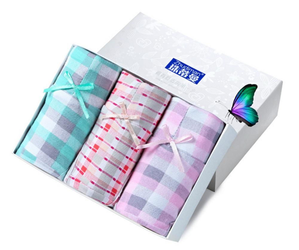 3Pcs/3Colors Gift Box Plaid Cotton Panties Women Panties Women Underwear Pure Co 2