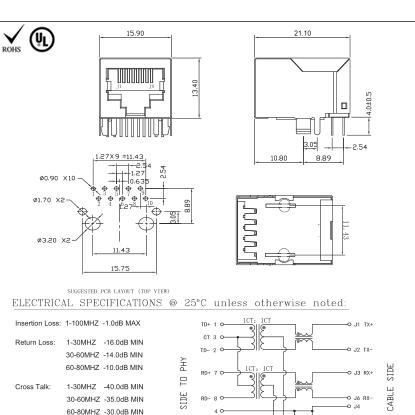  YKJD-0225NL POE 100Base-T Ehernet RJ45 Connector 3