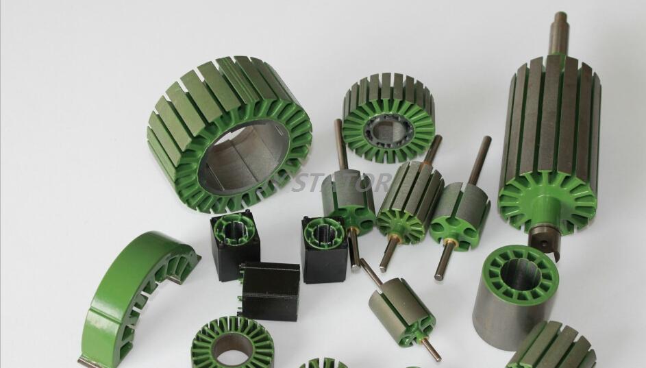Bonded stator and rotor motor stamping lamination with high temperature