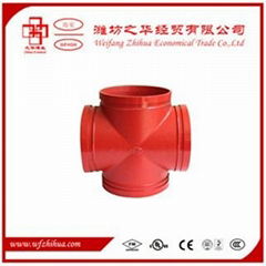 FM UL approval ductile iron grooved pipe fittings cross