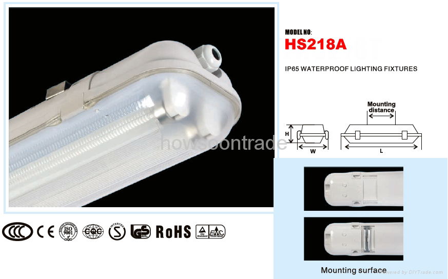 IP65 waterproof lighting fixtures T8 2x18W 2