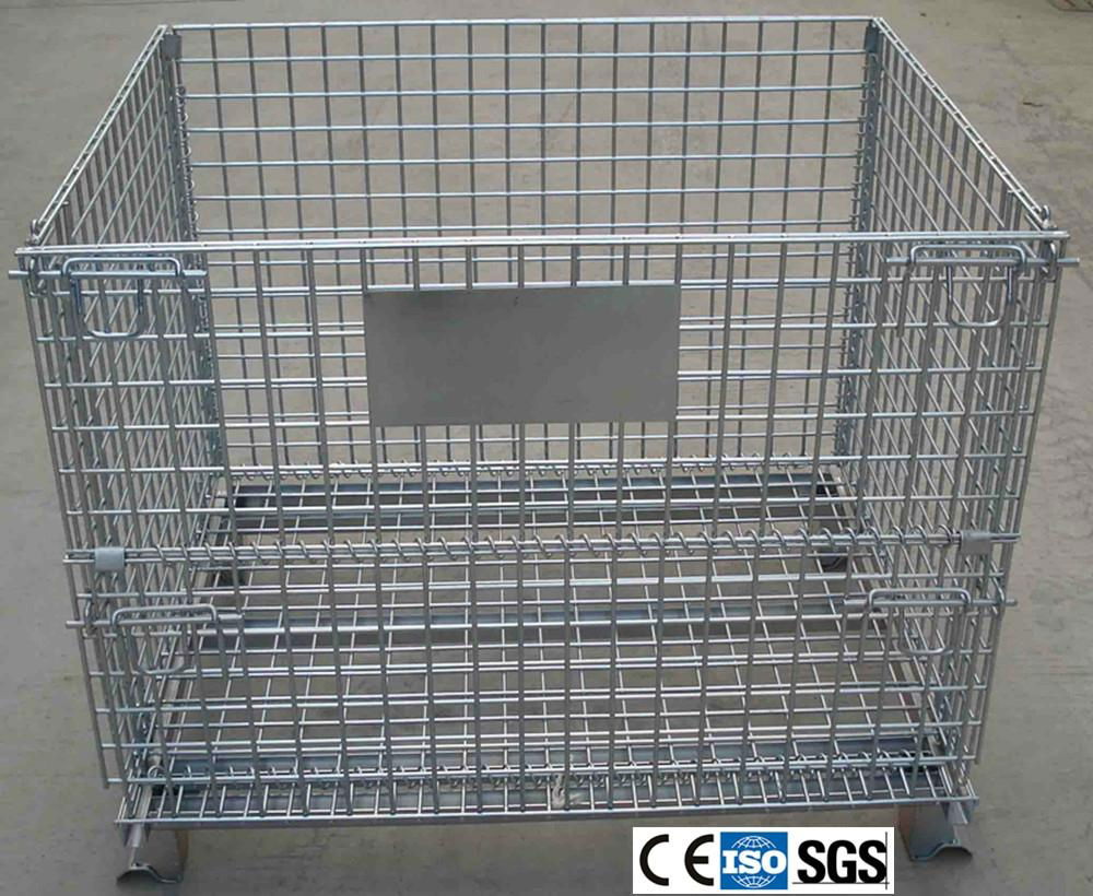  Folding Wire Mesh Container with Casters Steel Storage Cage