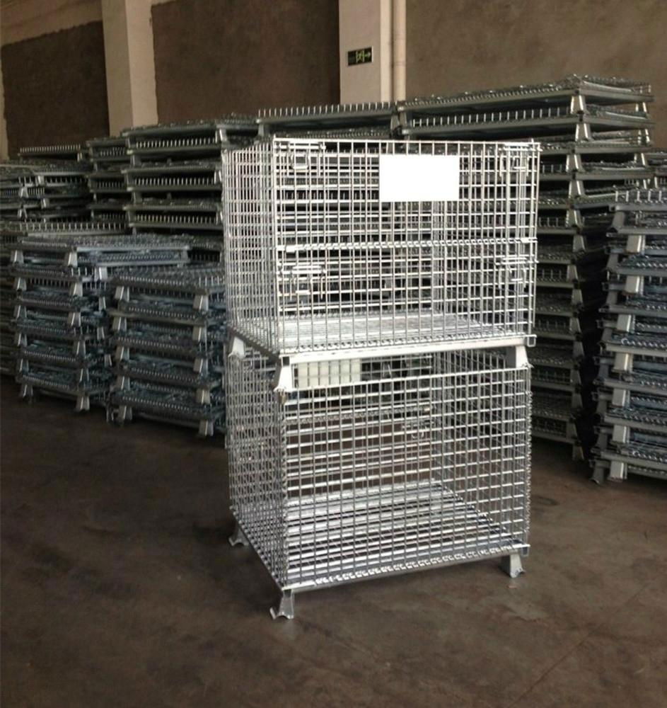 Folding Wire Mesh Container with Casters Steel Storage Cage 5