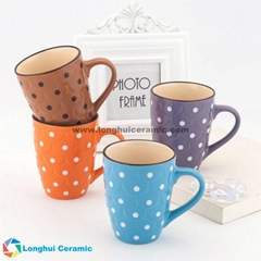 Embossed ceramic mug with color glaze