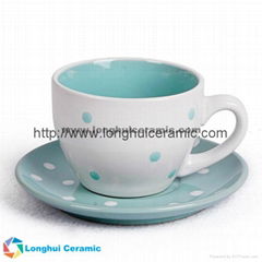 Pure colorful glazed coffee cup&saucer with small dots printed