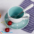 Pure colorful glazed coffee cup&saucer with small dots printed 2