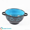 5.5'' Two-tone two-ear colorful simple pattern ceramic soup bowl 3