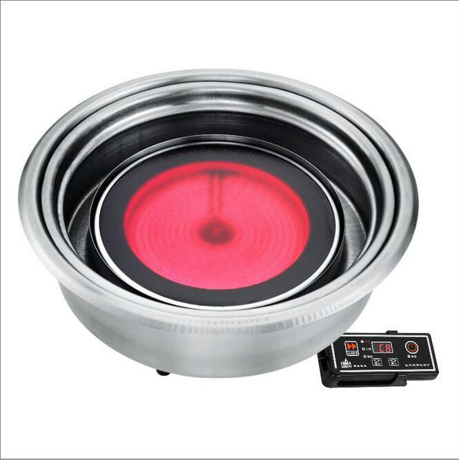 賽菱涮烤一體爐商用韓式上排煙圓形線控鑲嵌式紅外光波電熱燒烤爐