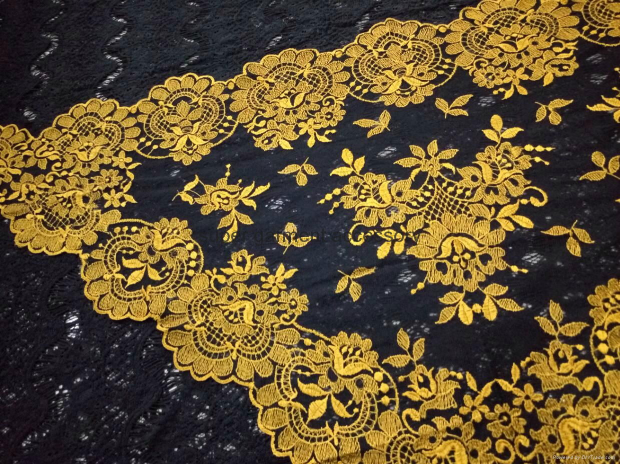Yellow Embroidery Spanish Lace Mantilla 3