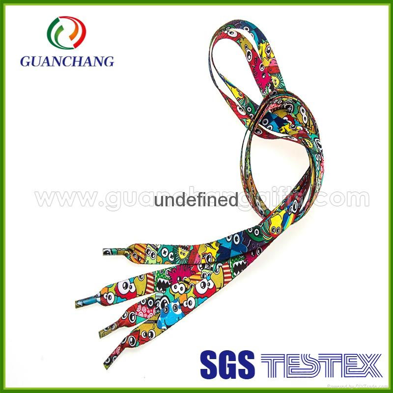 factory heat transfer colorful flat patterns shoelaces with plastic clips  5