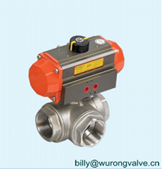 3 way pneumatic ball valve with thread end