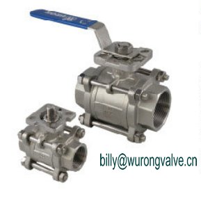 Stainless steel 3PC ball valve thread end with ISO direct mount pad