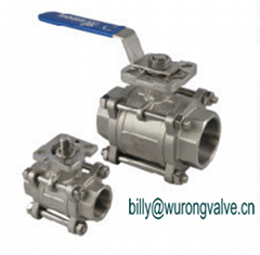 Stainless steel 3PC ball valve thread end with ISO direct mount pad