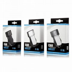 Black White Gray Portable 3.1A Bullet Dual USB Car Charger