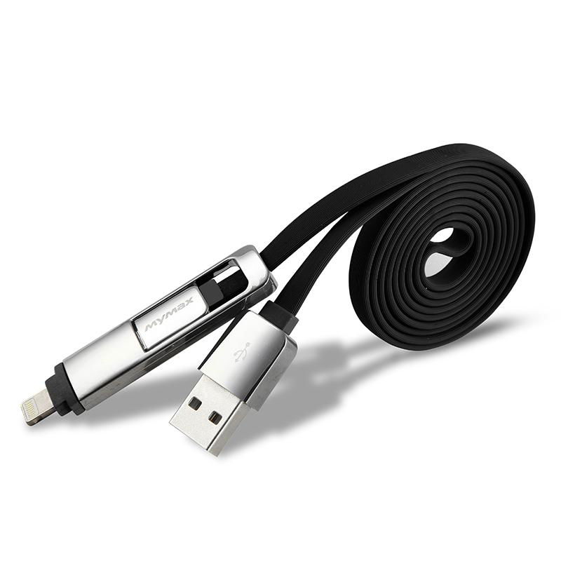 Micro&Lighting 2in1 Flat USB Data Cable for Samsung HTC Huawei iPhone Apple 3