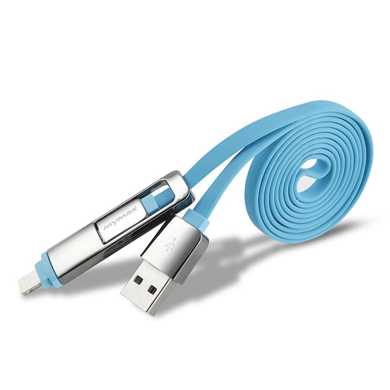 Micro&Lighting 2in1 Flat USB Data Cable for Samsung HTC Huawei iPhone Apple