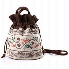 Silk Print Fabric Bucket Bag