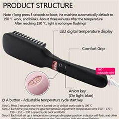 Black Ionic Hair Straightener Brush Can Be Temperature Control