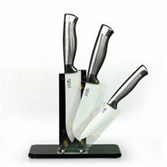 Stainless Steel Handle Ceramic Knife Set With Block