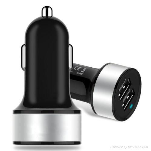 CE RoHS FCC 5v 4.8A Smart phone 2 port usb car charger for smart phone 2