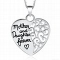 925 Sterling Silver Rhodium Plated Mother and Daughter Forever Love Filigree Hea