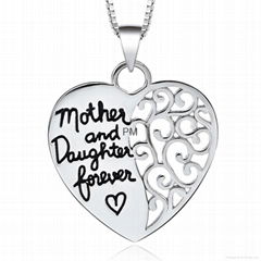 925 Sterling Silver Rhodium Plated Mother and Daughter Forever Love Filigree Hea