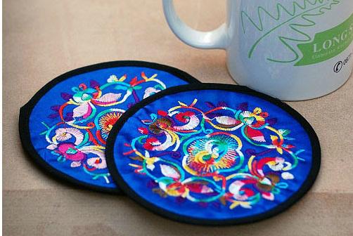 Chinese Miao embroidery fabric coaster ethnic style cup mat home decoration 3