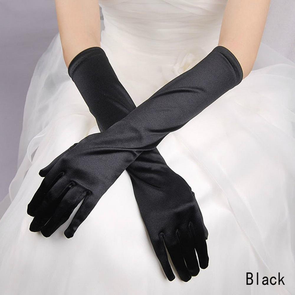 Luxury Ivory Satin Elbow Length Wedding Gloves
