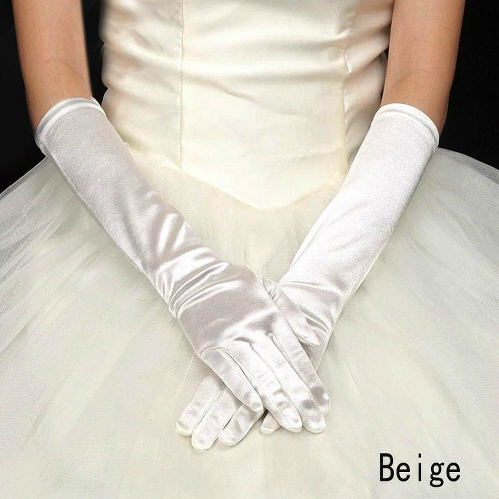 Luxury Ivory Satin Elbow Length Wedding Gloves 2