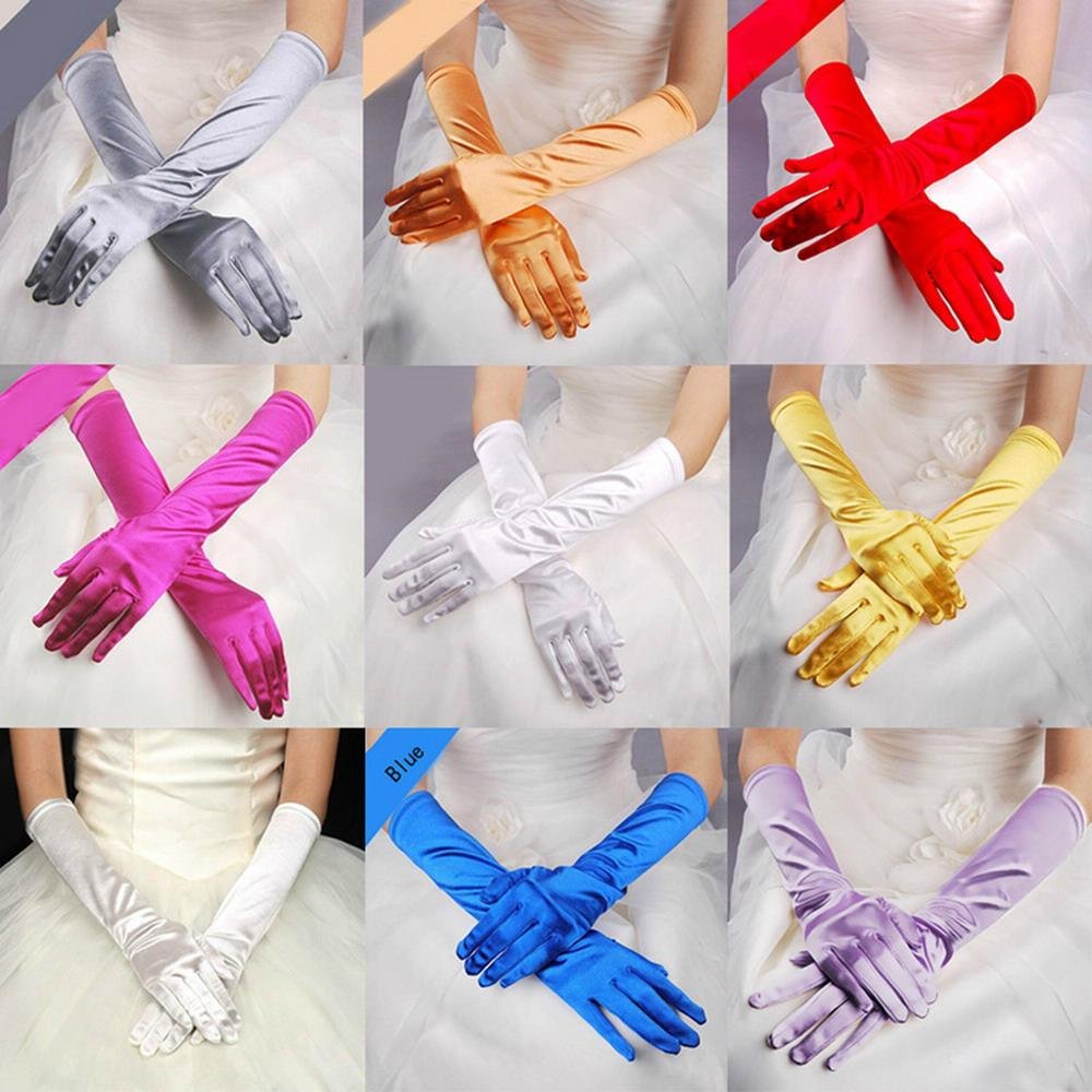 Luxury Ivory Satin Elbow Length Wedding Gloves 5