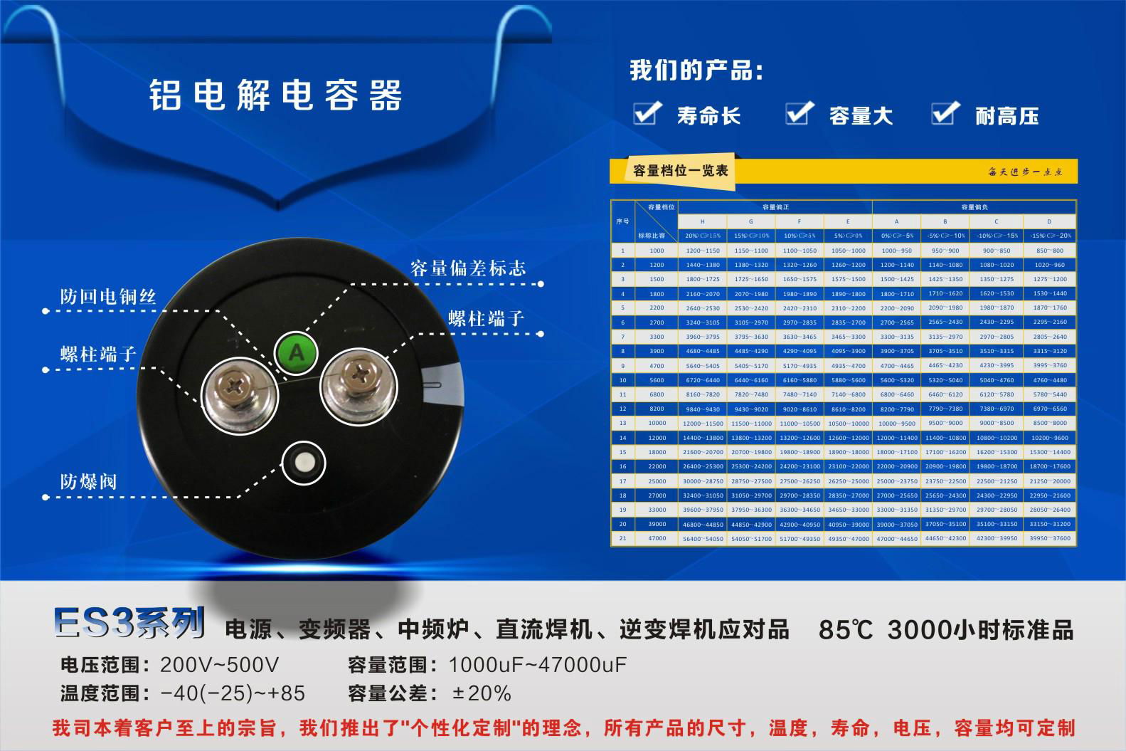 Aluminum electrolytic capacitors 200V~500V 1000uF~47000uF 3