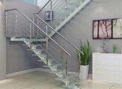高檔直梁樓梯，碳鋼玻璃樓梯，直梁樓梯定做，YD-ZT1