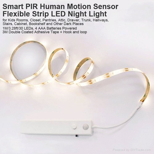 New Flexible Smart Human PIR Sensor LED Strip Light 30 LEDs 1M Night Light Strip 4